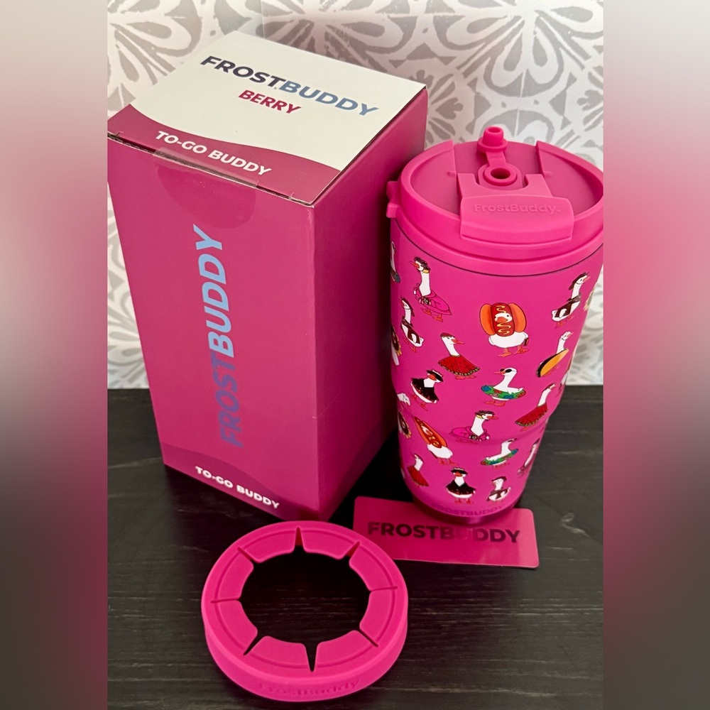 NIB FrostBuddy To-Go Buddy MultiUse Frost Buddy Silly Goose Summer Tumbler Berry - Picture 4 of 10
